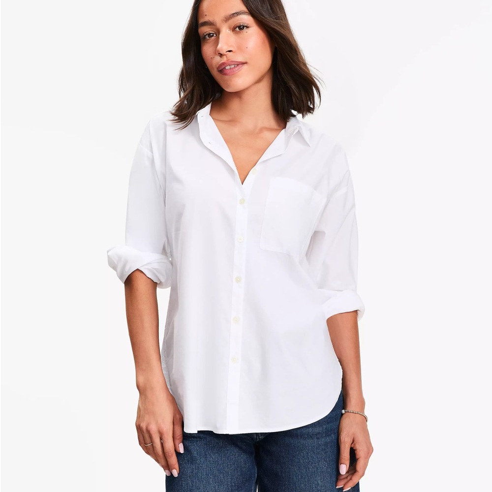 LOFT White Relaxed Button-Down Shirt